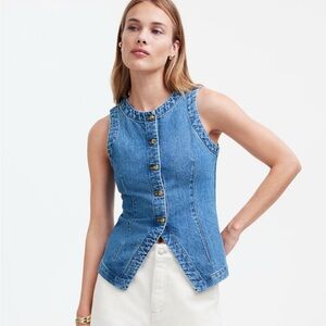 NWT Madewell Denim Crewneck Vest Java Wash 6 Denim Top  New